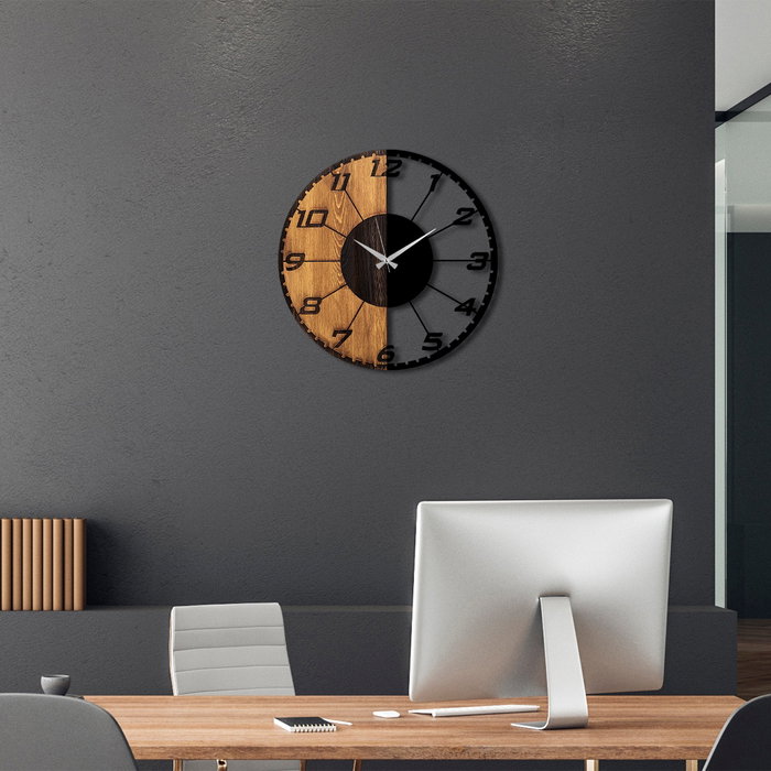 Wallity Linear Reloj de Pared Decorativo de Madera y Metal Nogal y Negro